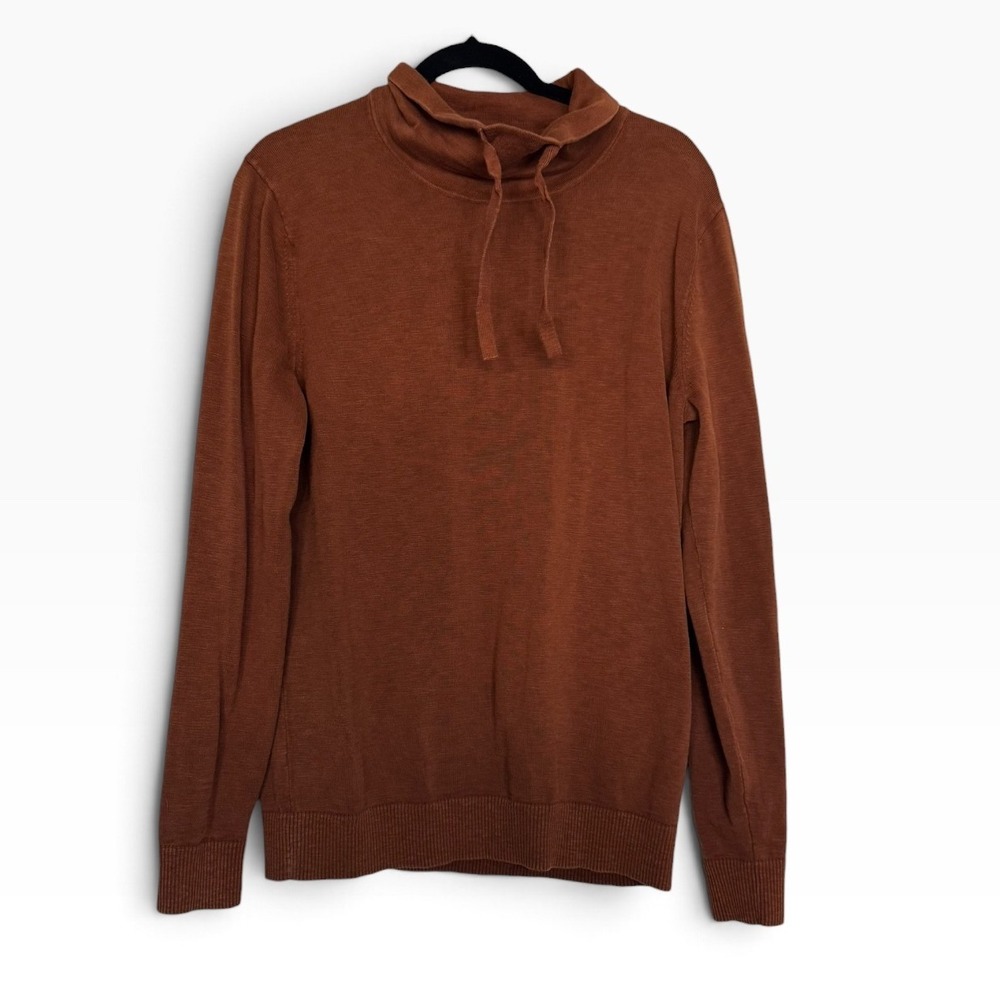 Banana Republic Mens Cotton Slub Funnel Neck Drawstring Sweater Brown Tall M